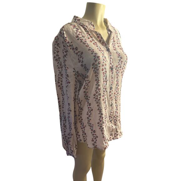 Women L Free People Button Tunic Shirt Mini Dress Top Blush Floral Print Ruffle - Picture 1 of 7